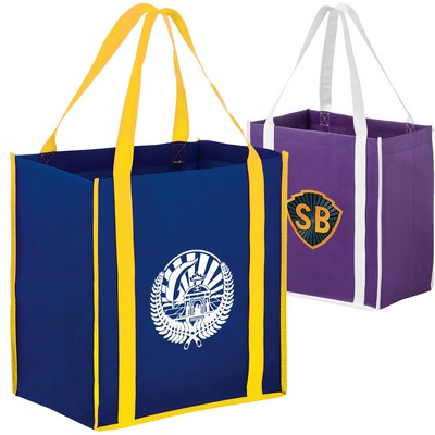 Heavy Duty Two-Tone Non-Woven Shopping Tote Bag w/ Gusset (12" x 13" x 8")