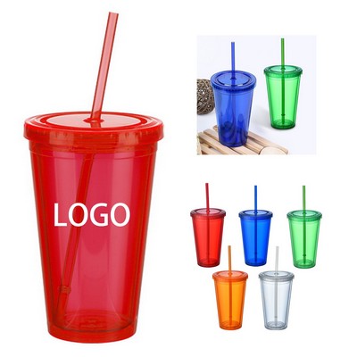 16oz Double layer plastic straw cup