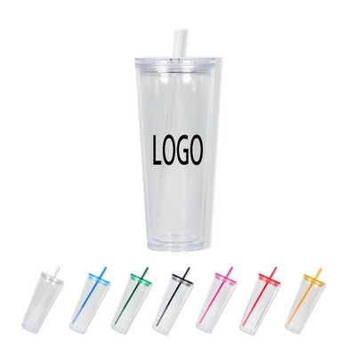 24 Oz. Double Layer Plastic Large Hole Straw Cup
