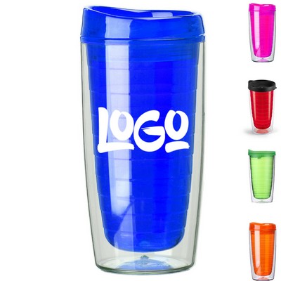 16oz Double Walled Plastic Travel Cup w/ Lid