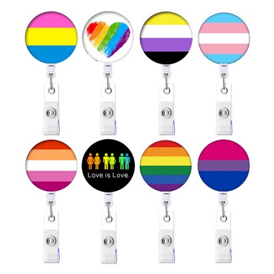 4" LGBT Pride Rainbow Retractable Tinplate Plastic Alligator Clip Badge Reel