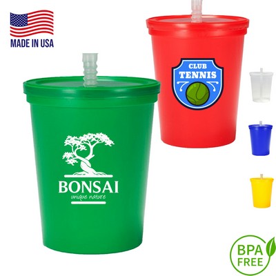 16 oz. USA made Stadium Cup w/ Lid & Straw BPA FREE Recycled