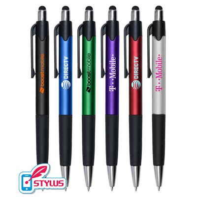 Union Printed - Plushy - Stylus Clicker Pens with Rubber Grip 1-Color Logo