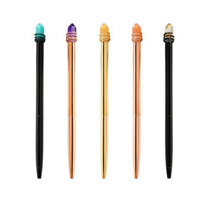 Slim Metal Ballpoint Pen w/Gem Decoration