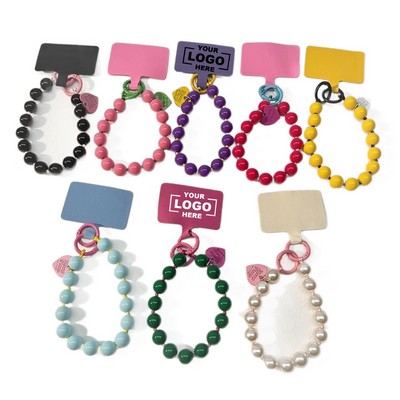 Cute Phone Charm Wrist Strap Beaded Lanyard With Patch