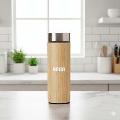 450Ml Bamboo Stainless Steel Cups Mug W/ Silver Lid