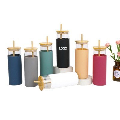 Borosilicate Glass Straw Cup With Bamboo Lid