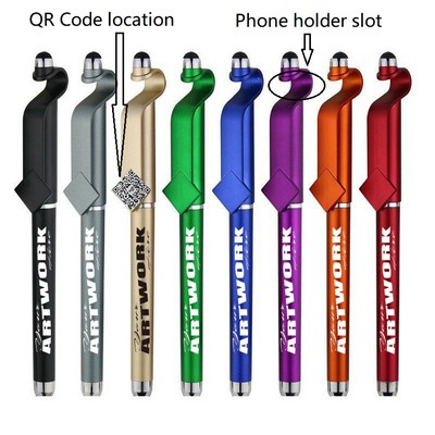 3" One Multi Functional Plastic QR Code Stylus Pen With Phone Stand
