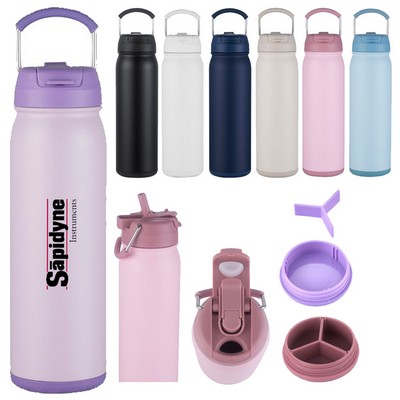 24 Oz. Vacuum Bottle with Handle and Dual Use Lid