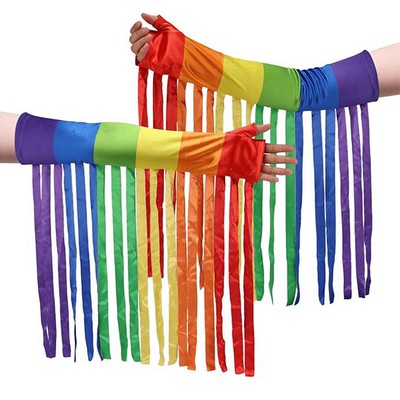 LGBT Rainbow Arm Warmers Long Fingerless Striped Gloves Sleeves