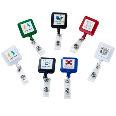 Square Retractable Badge Holder with Metal Clip on Back
