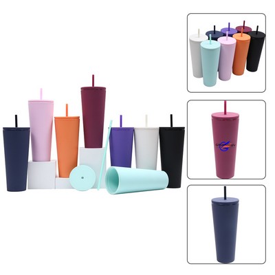 24 oz Plastic Tumblers with Straw