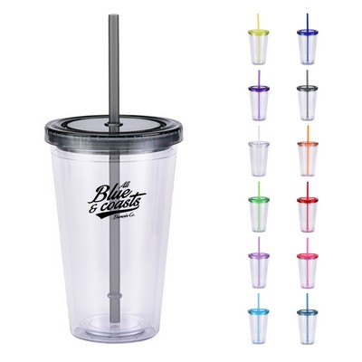 16oz Double-walled Plastic Straw Cup