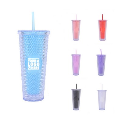 Double-Layer Durian Plastic Cup with Straw 24OZ