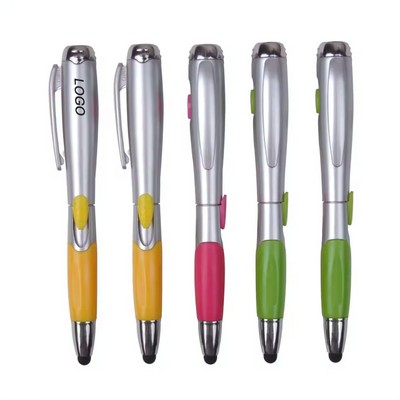 3" 1 Stylus Ballpoint Pen With Led Flashlight