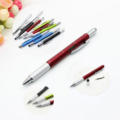 6-in-1 Multi-Function Advertising Pen - Screwdriver, Caliper, Level, Ruler, Ballpoint & Touch Stylus
