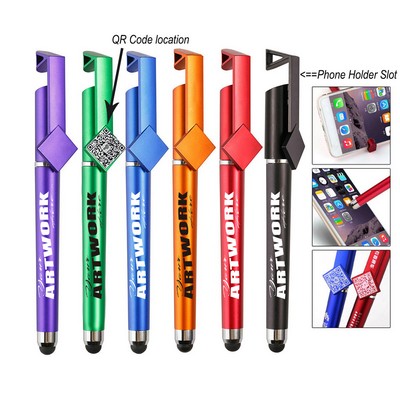 3" One Multi Functional Plastic QR Code Stylus Pen With Phone Stand