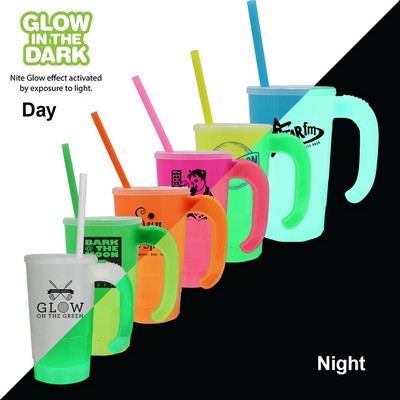 20 Oz. Nite Glow Stackable Beer Stein w/Straw & Lid Set