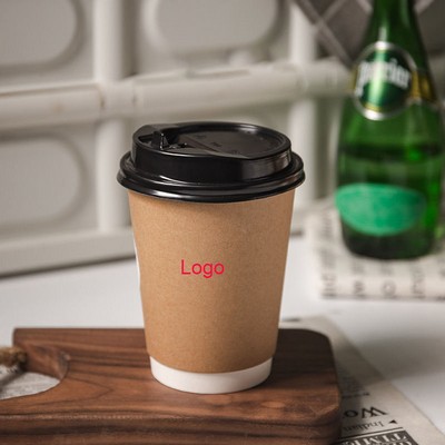 8Oz Double Wall Insulated Paper Coffee Cup W/ Lid