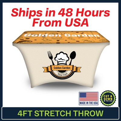 4' x 30"T x 29"H - 4 Sided Hemmed Stretch Table Throws - Dye Sublimation - Made in the USA